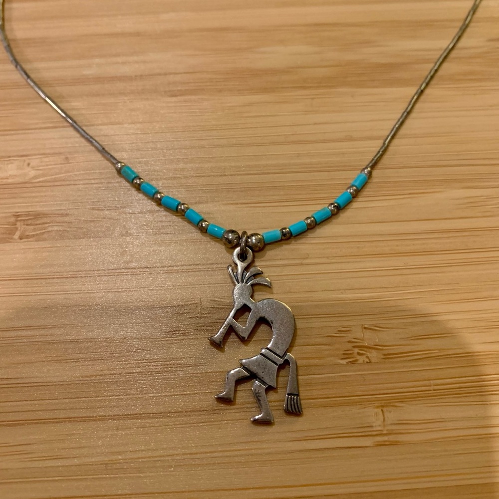 Sterling silver Kokopelli and turquoise necklace